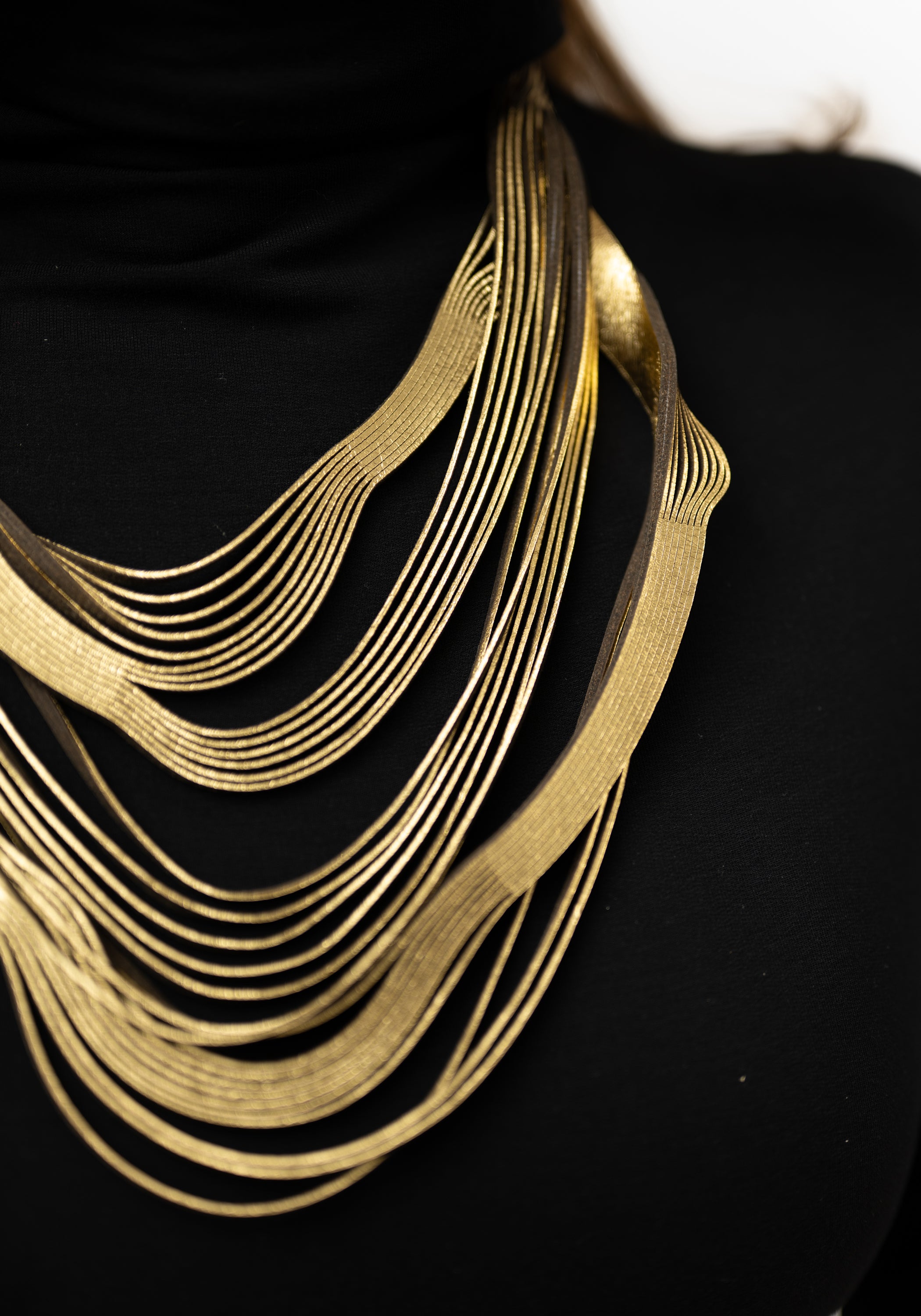 Gold Leather Short Whorls Necklace