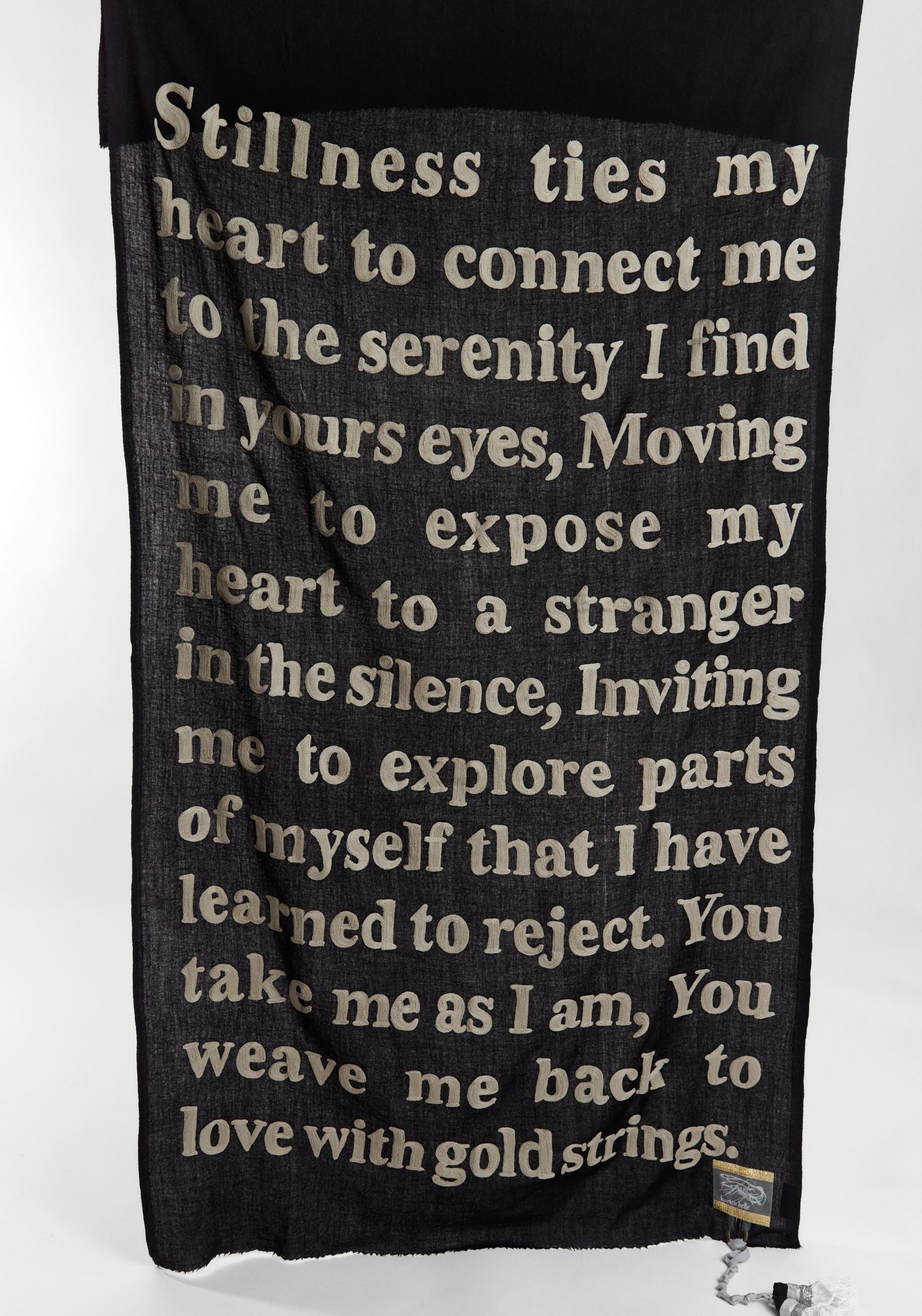 "Stillness" Embroidered Wool Poetry Scarf - December Thieves