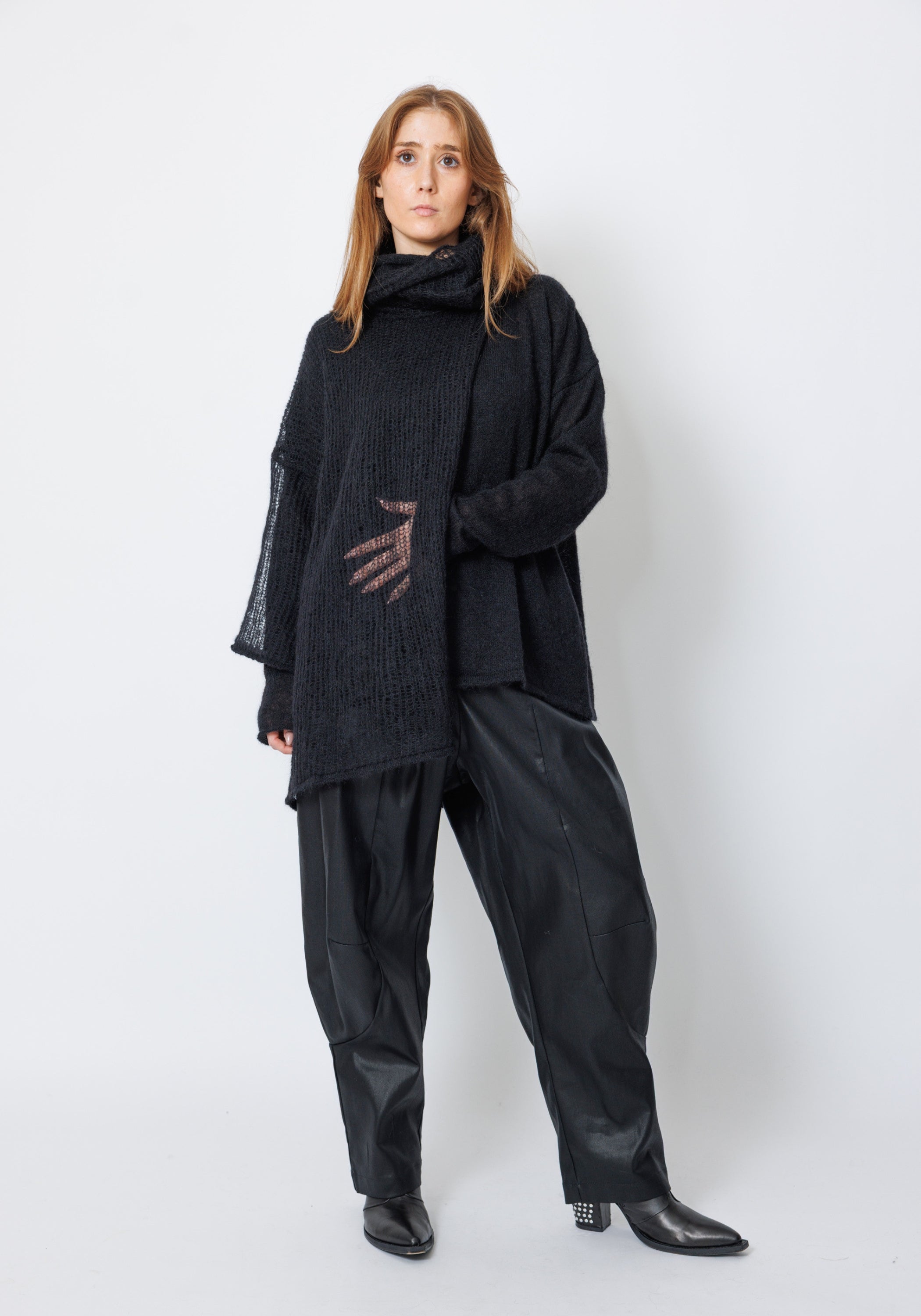 Ganger High Neck Open Knit Wool Blend Pullover