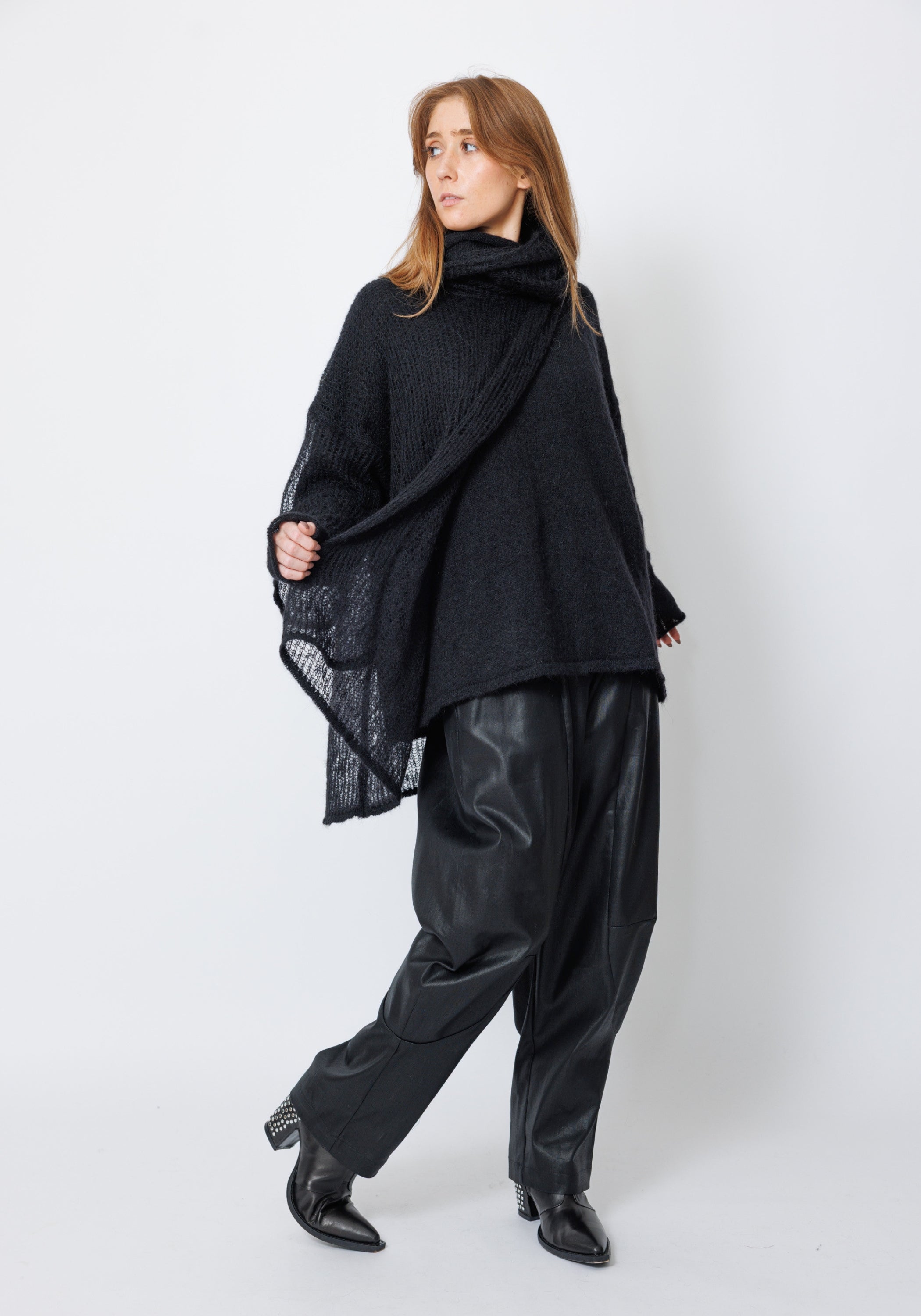 Ganger High Neck Open Knit Wool Blend Pullover