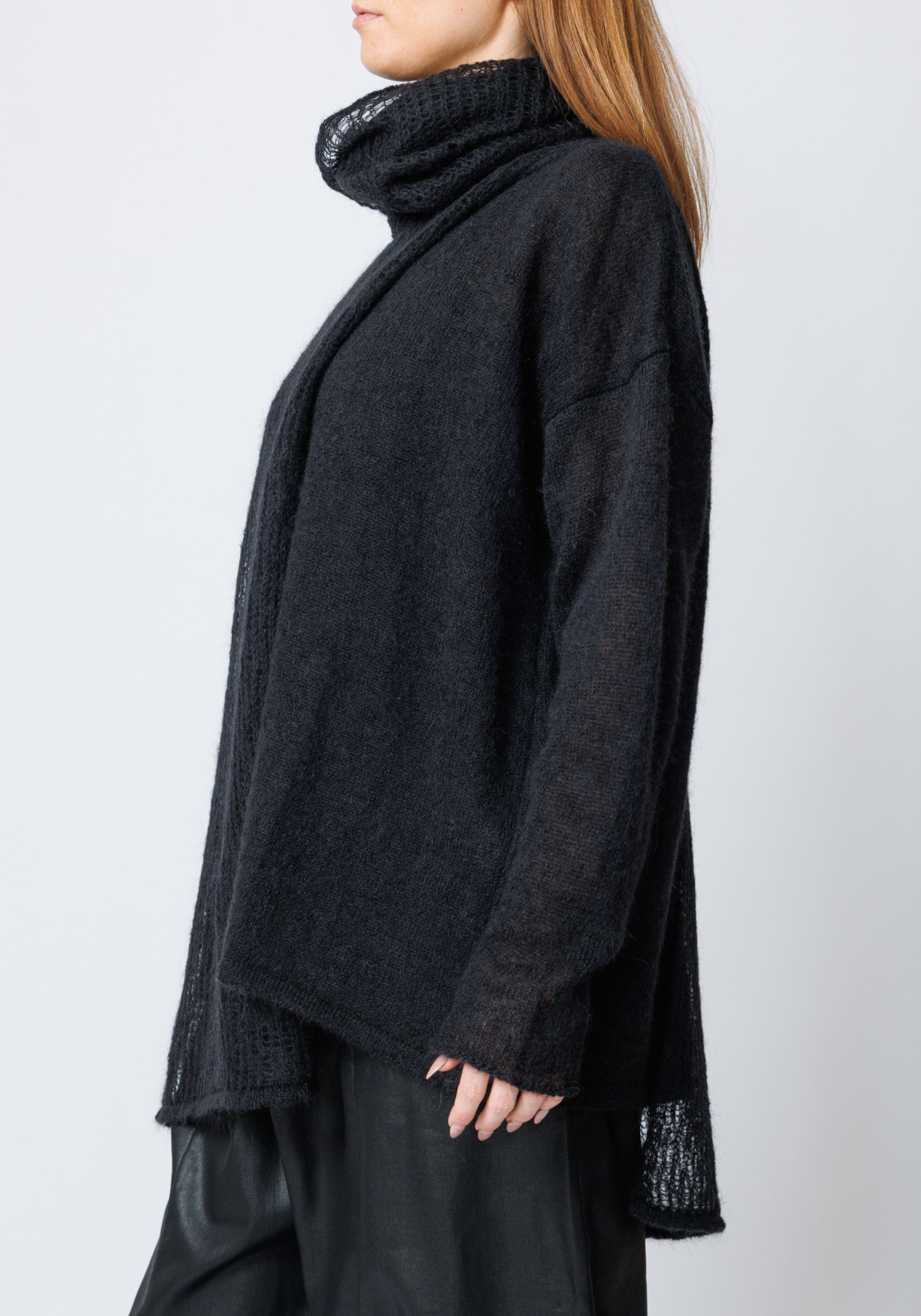 Ganger High Neck Open Knit Wool Blend Pullover