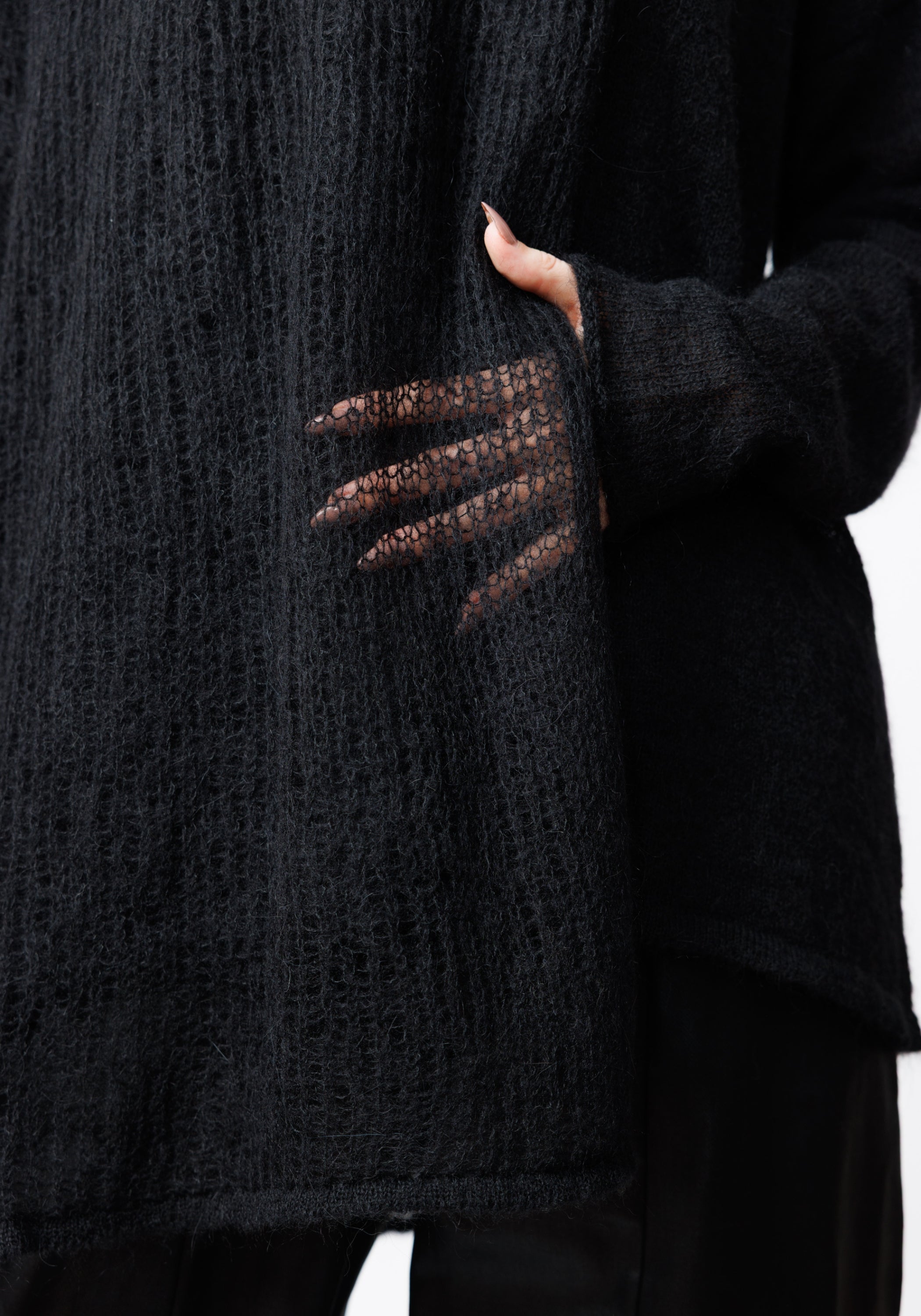 Ganger High Neck Open Knit Wool Blend Pullover