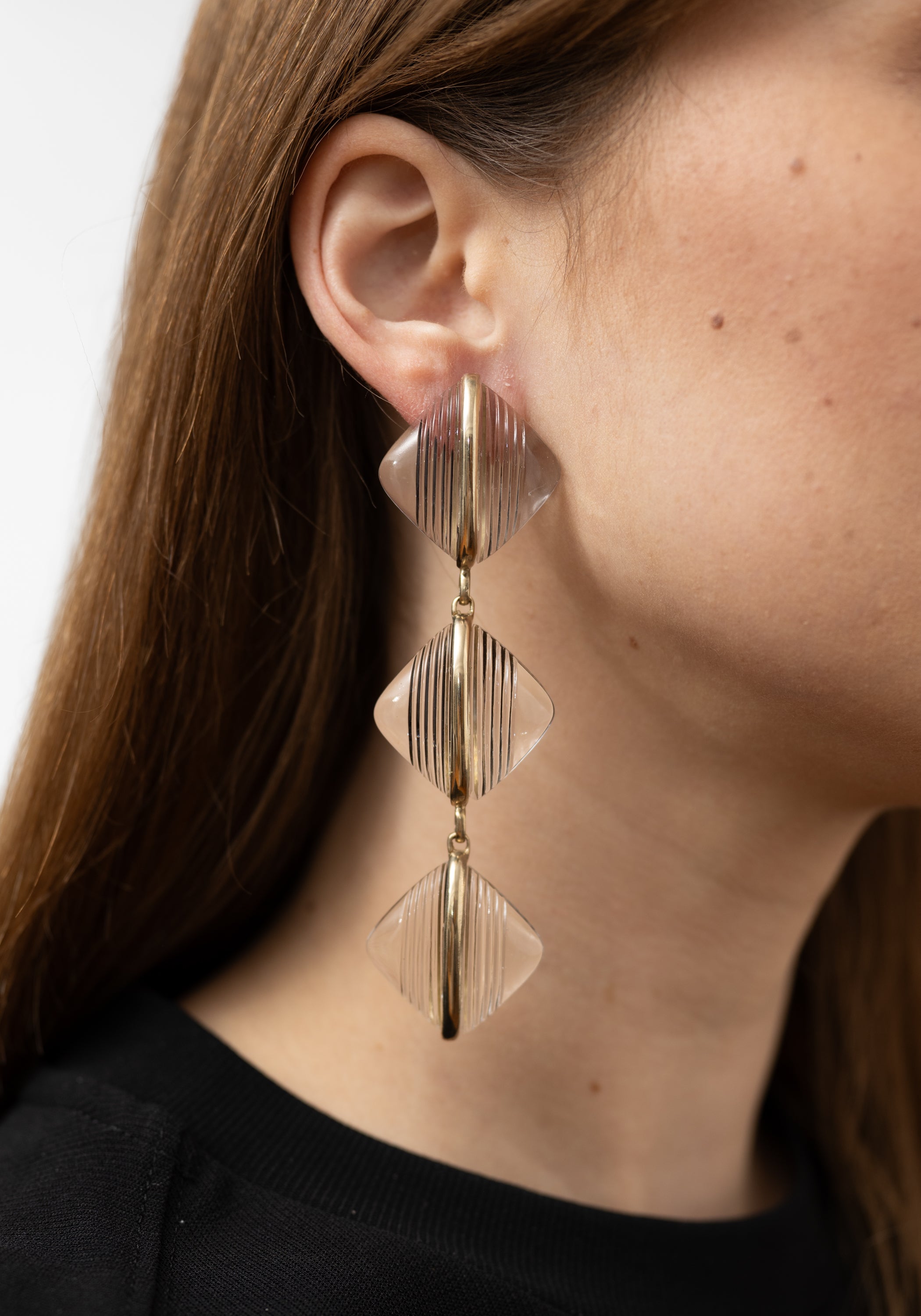 Bold Brass and Vintage Glass Prism Earrings