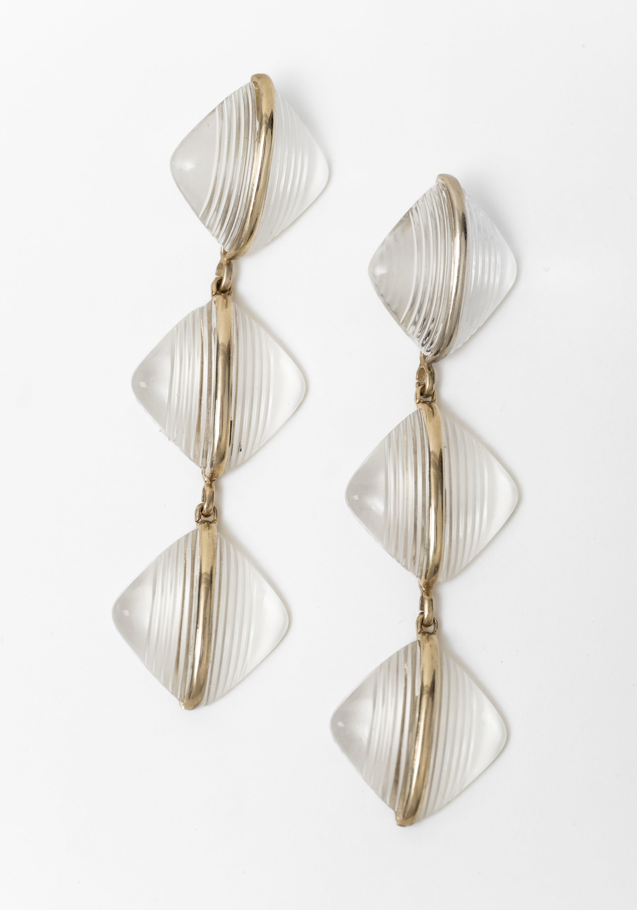 Bold Brass and Vintage Glass Prism Earrings