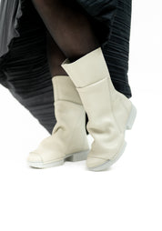 Ozone Grey Leather Draped Zip Boot