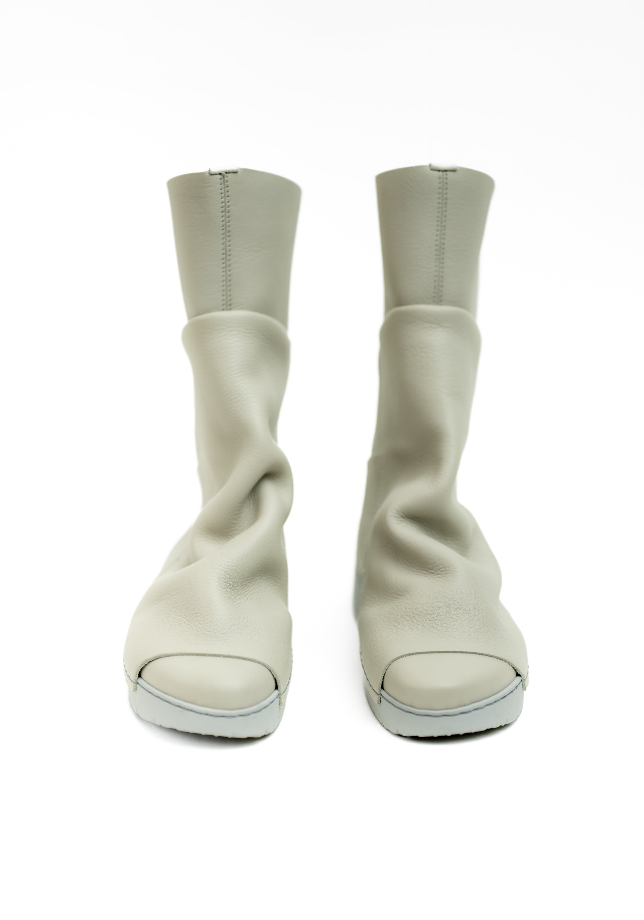 Ozone Grey Leather Draped Zip Boot