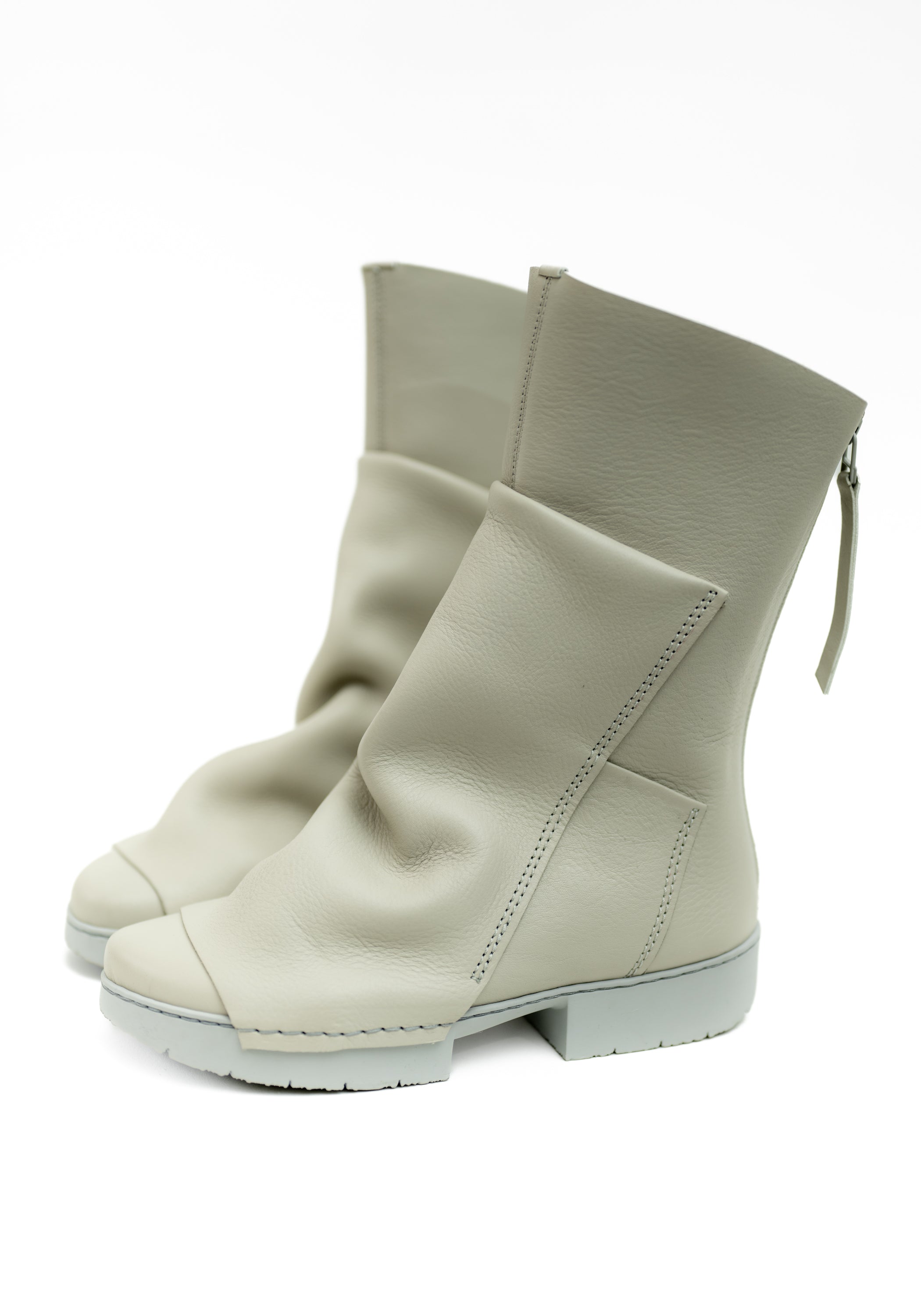 Ozone Grey Leather Draped Zip Boot