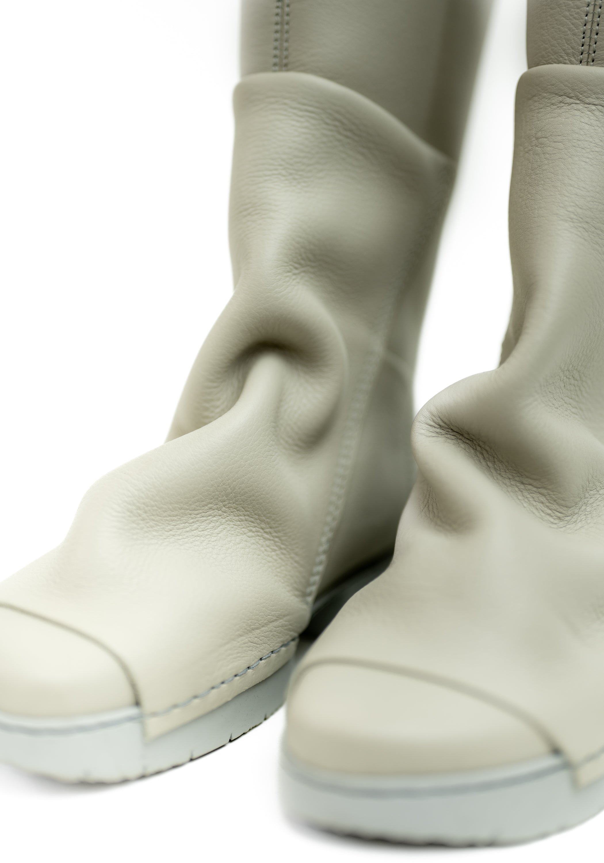 Ozone Grey Leather Draped Zip Boot