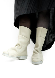 Ozone Grey Leather Draped Zip Boot