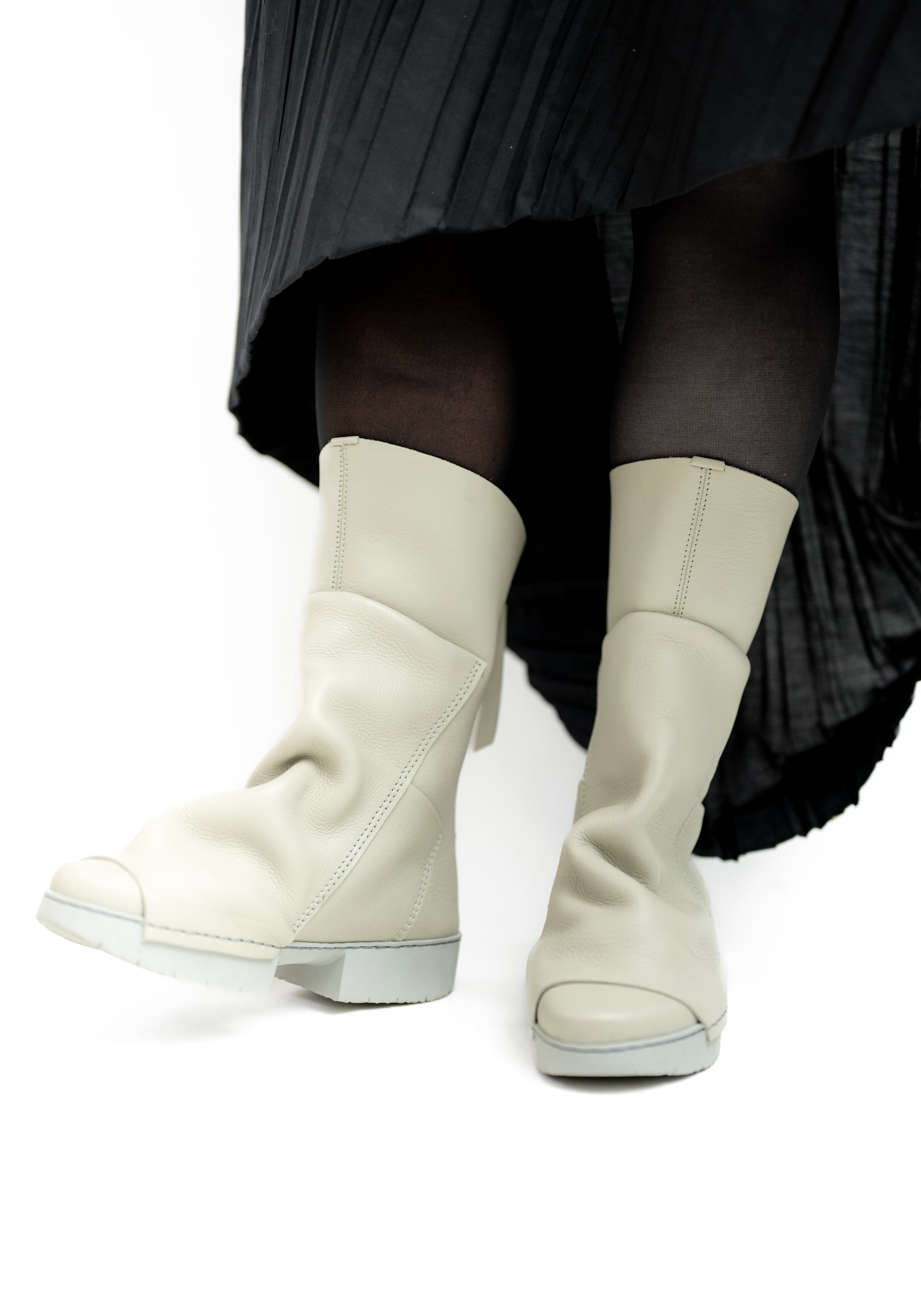 Ozone Grey Leather Draped Zip Boot