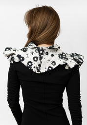 Black and White Quilted Ruffle Shoulder Piece