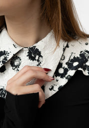 Black and White Quilted Ruffle Shoulder Piece