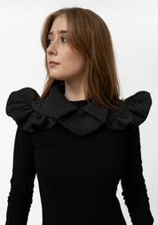 Black Quilted Ruffle Shoulder Piece