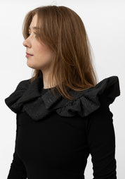 Black Quilted Ruffle Shoulder Piece