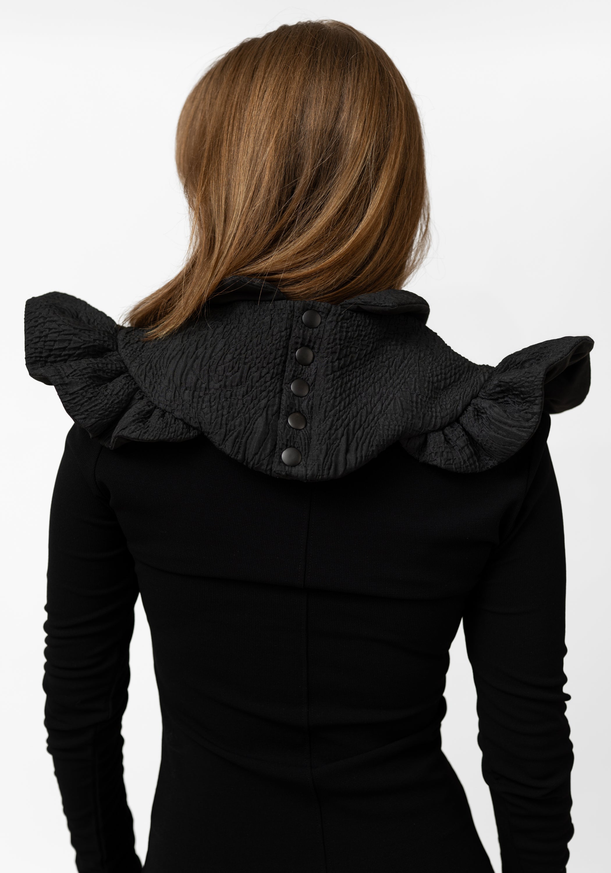 Black Quilted Ruffle Shoulder Piece