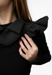 Black Quilted Ruffle Shoulder Piece