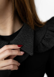 Black Quilted Ruffle Shoulder Piece