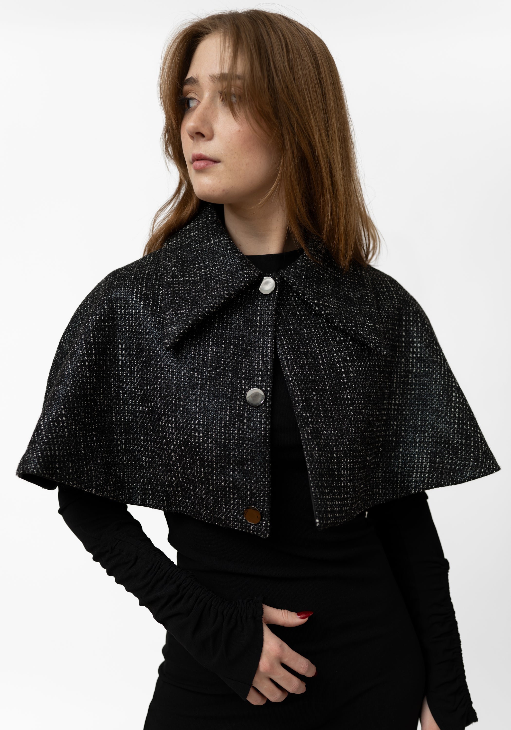 Black Tweed Capelet