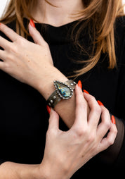 Brass and Sterling Silver Solder Faceted Labradorite Cuff