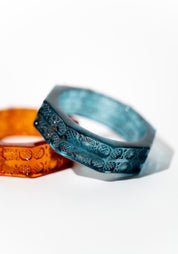 Etched Blue Resin Hexagonal Bangle