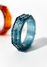 Etched Blue Resin Hexagonal Bangle