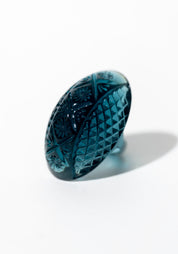 Cross Etched Banded Blue Resin Oval Ring