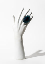 Cross Etched Banded Blue Resin Oval Ring