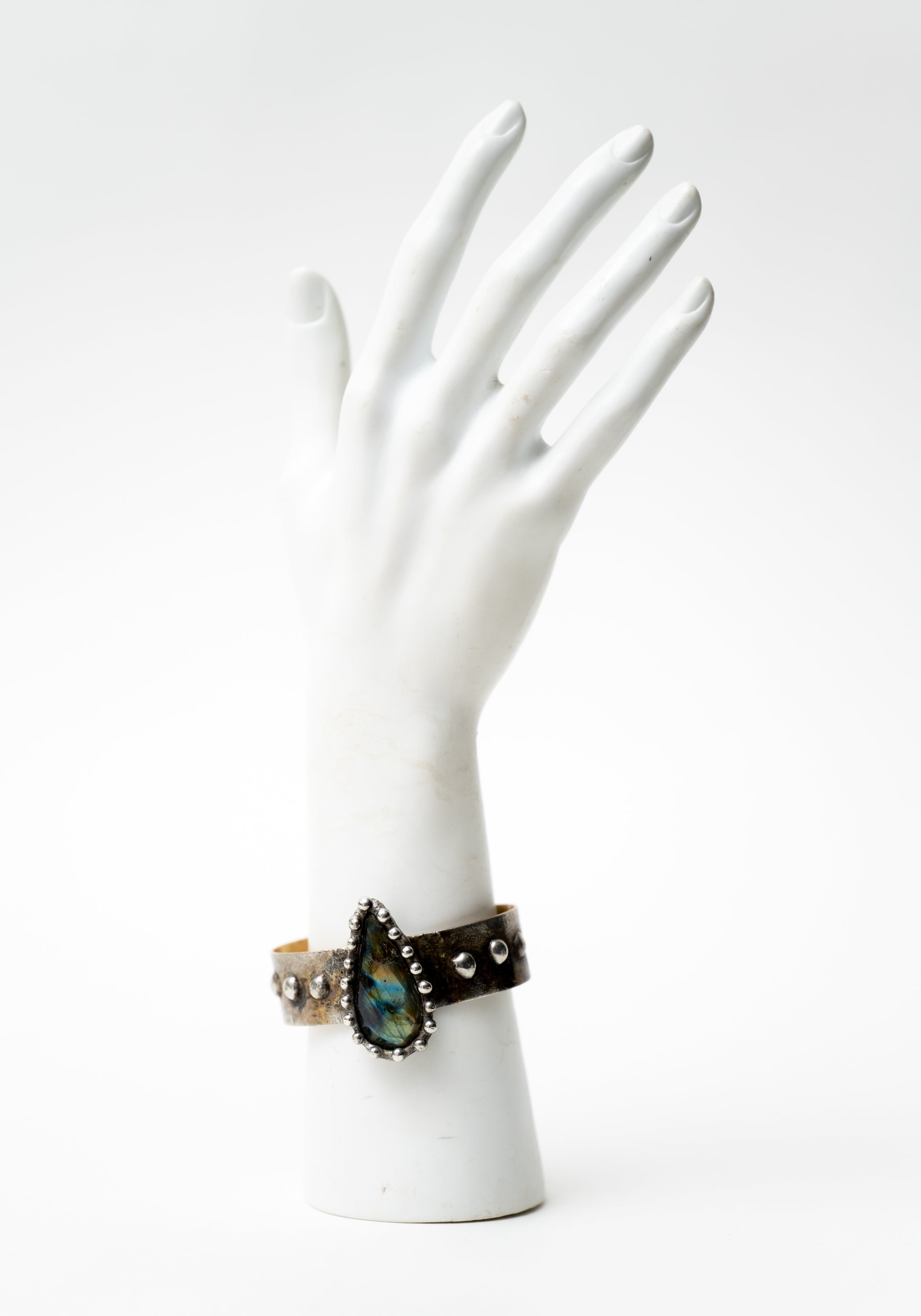 Brass and Sterling Silver Solder Faceted Labradorite Cuff