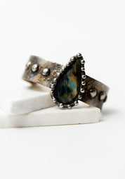 Brass and Sterling Silver Solder Faceted Labradorite Cuff