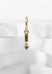 Single 9k Gold Green Tourmaline and Black Diamond Plaque and Round Clicker Hoop - December Thieves