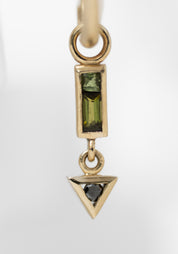 Single 9k Gold Green Tourmaline and Black Diamond Plaque and Round Clicker Hoop - December Thieves