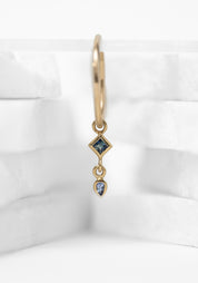 Single 9k Gold Blue Sapphire, Tanzanite and Large Round Clicker Hoop