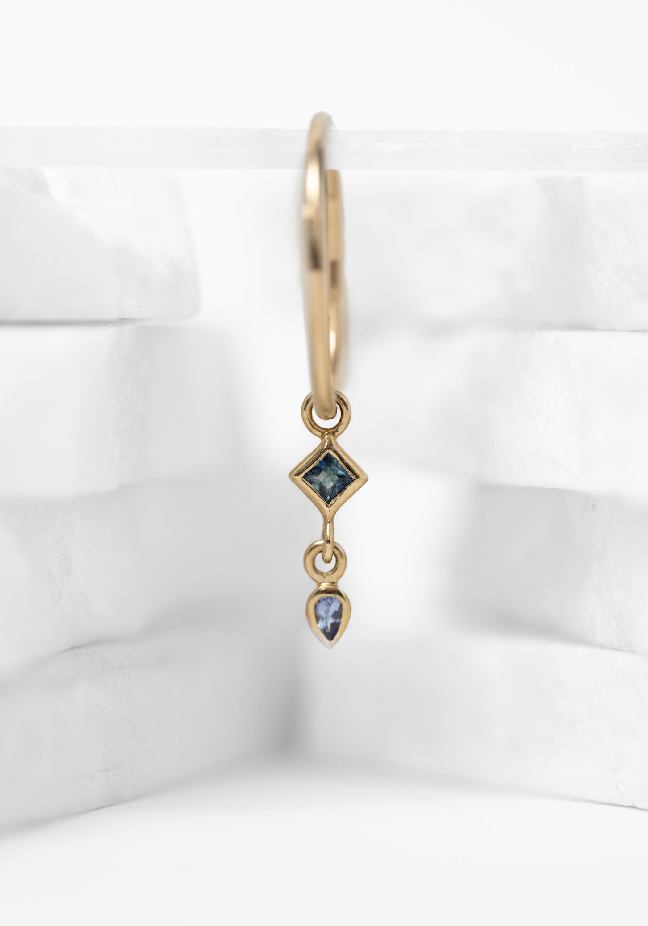Single 9k Gold Blue Sapphire, Tanzanite and Large Round Clicker Hoop