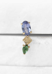 Single 9k Gold Multi Gemstone Ear Climber Stud