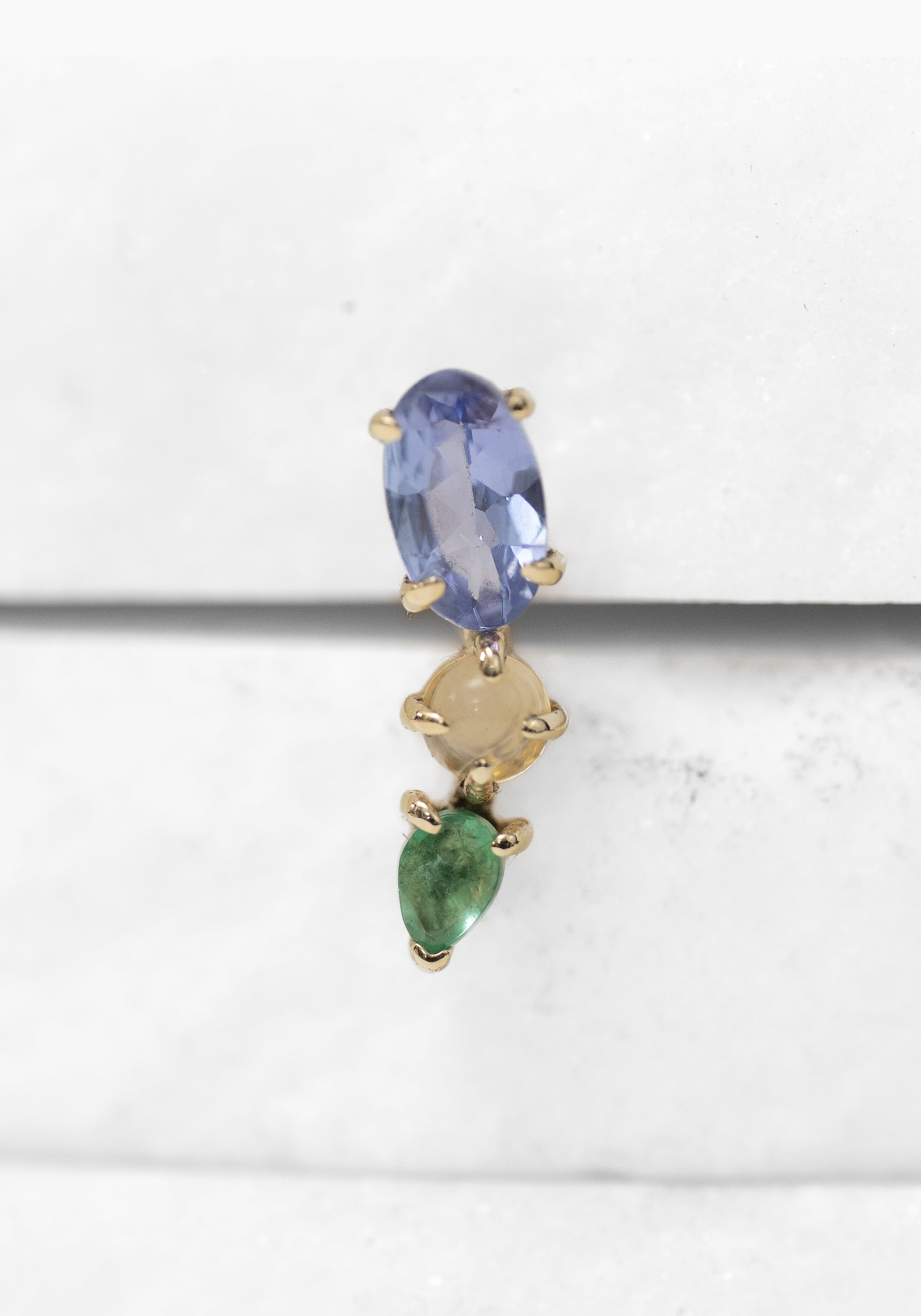 Single 9k Gold Multi Gemstone Ear Climber Stud