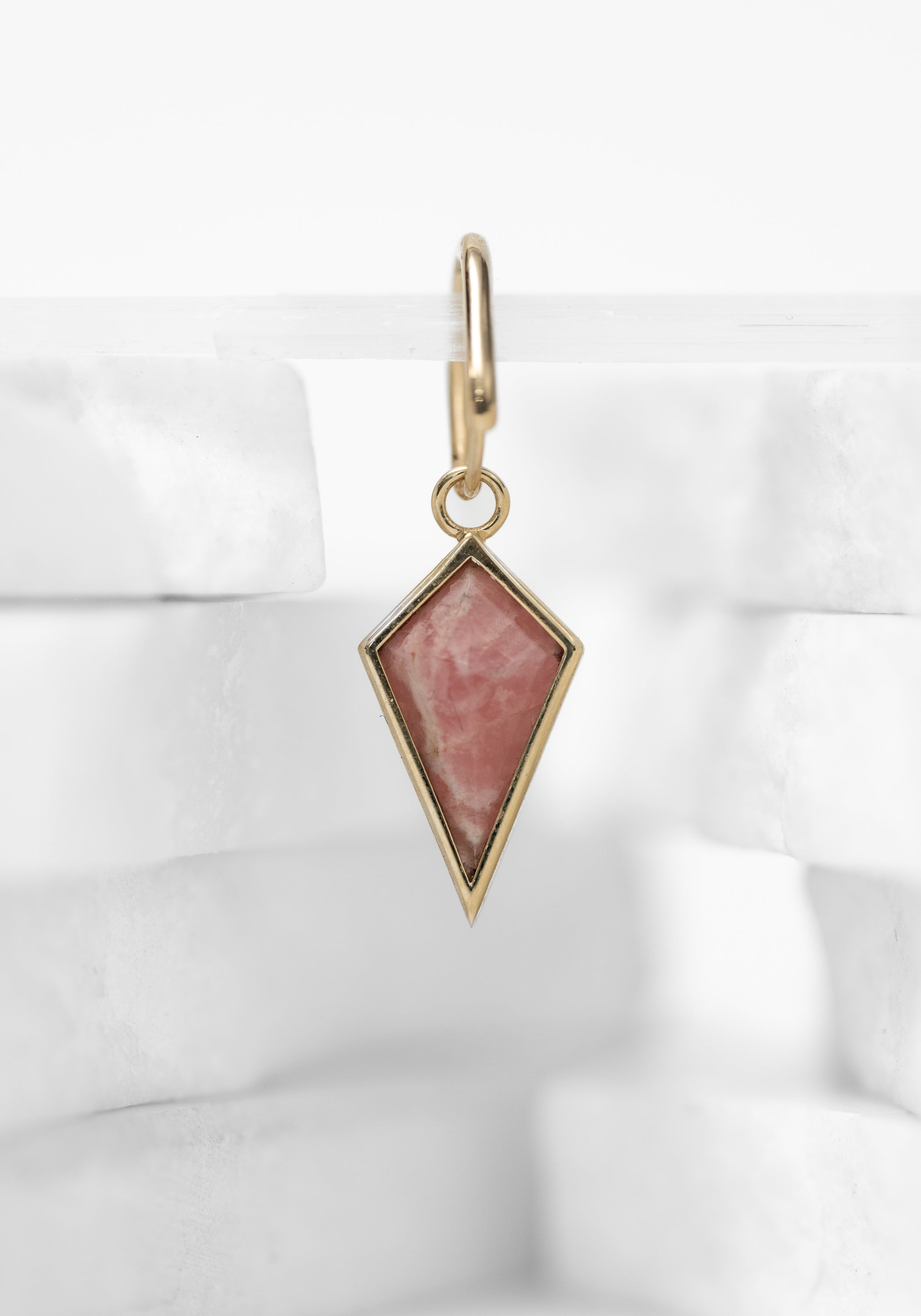 Single 9k Gold Pink Marble Kite Plaque and Oval Clicker Hoop