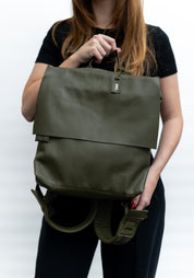 Olive Leather Square Backpack