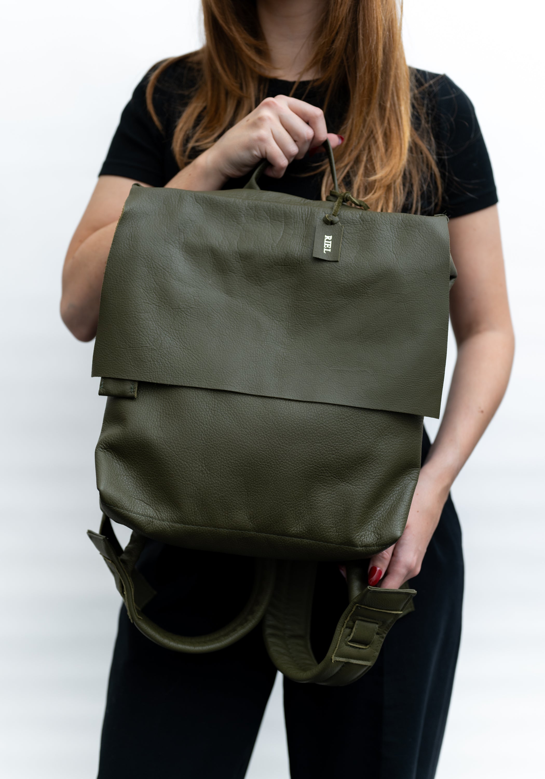Olive Leather Square Backpack