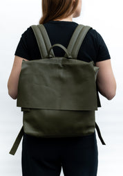 Olive Leather Square Backpack