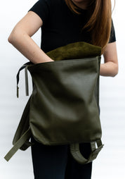 Olive Leather Square Backpack