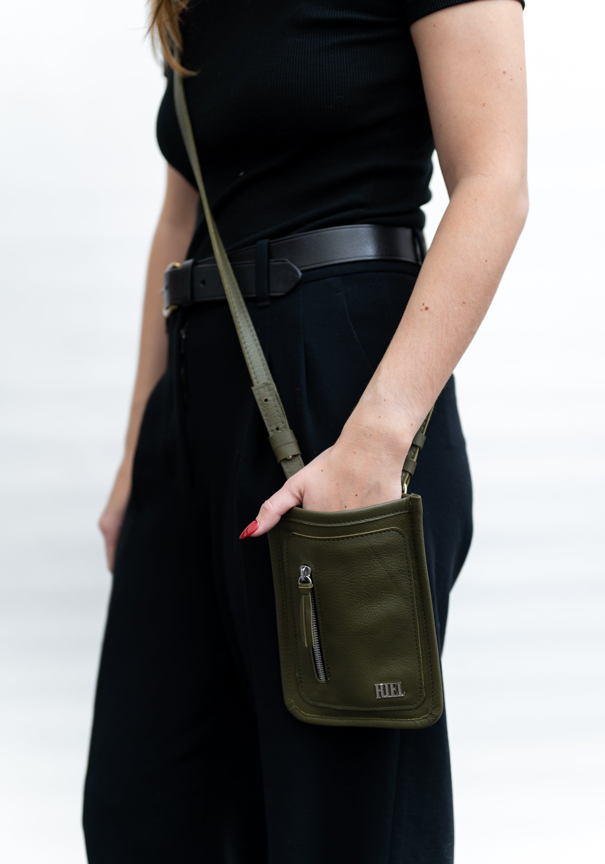 Olive Leather Cell Sling