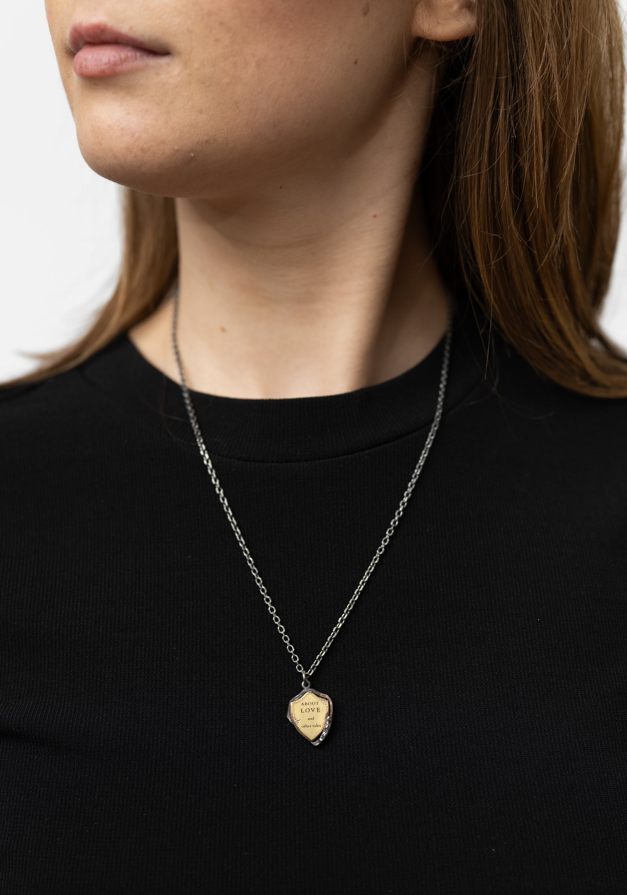 'The Tale (Sunset)' 18k Gold and Sterling Shield Necklace