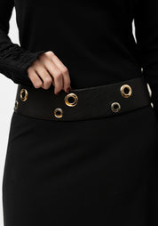 Black Leather Bold Grommet Detail Belt