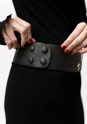 Black Leather Bold Grommet Detail Belt