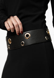 Black Leather Bold Grommet Detail Belt