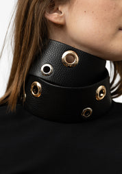 Black Leather Bold Grommet Detail Belt