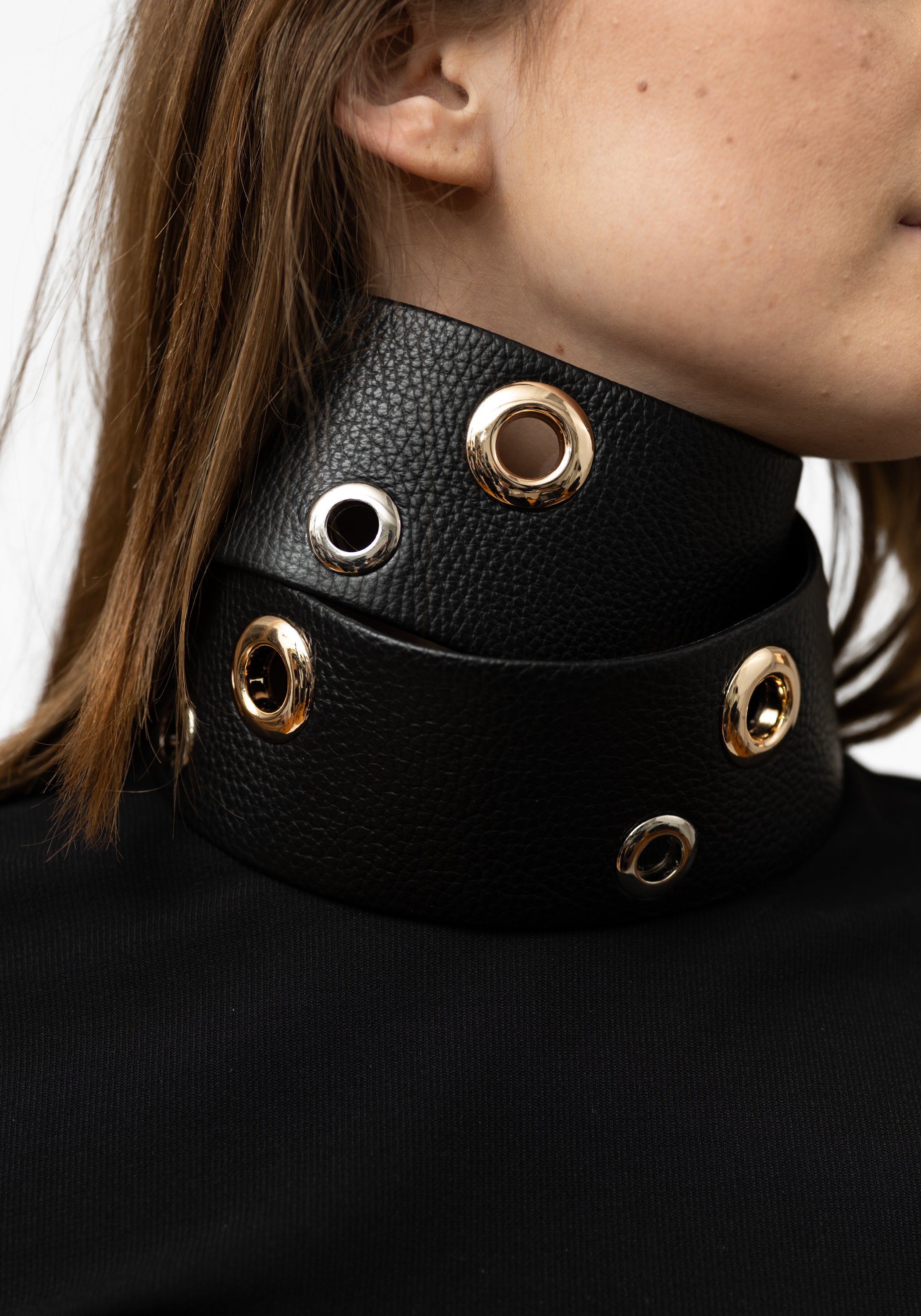 Black Leather Bold Grommet Detail Belt