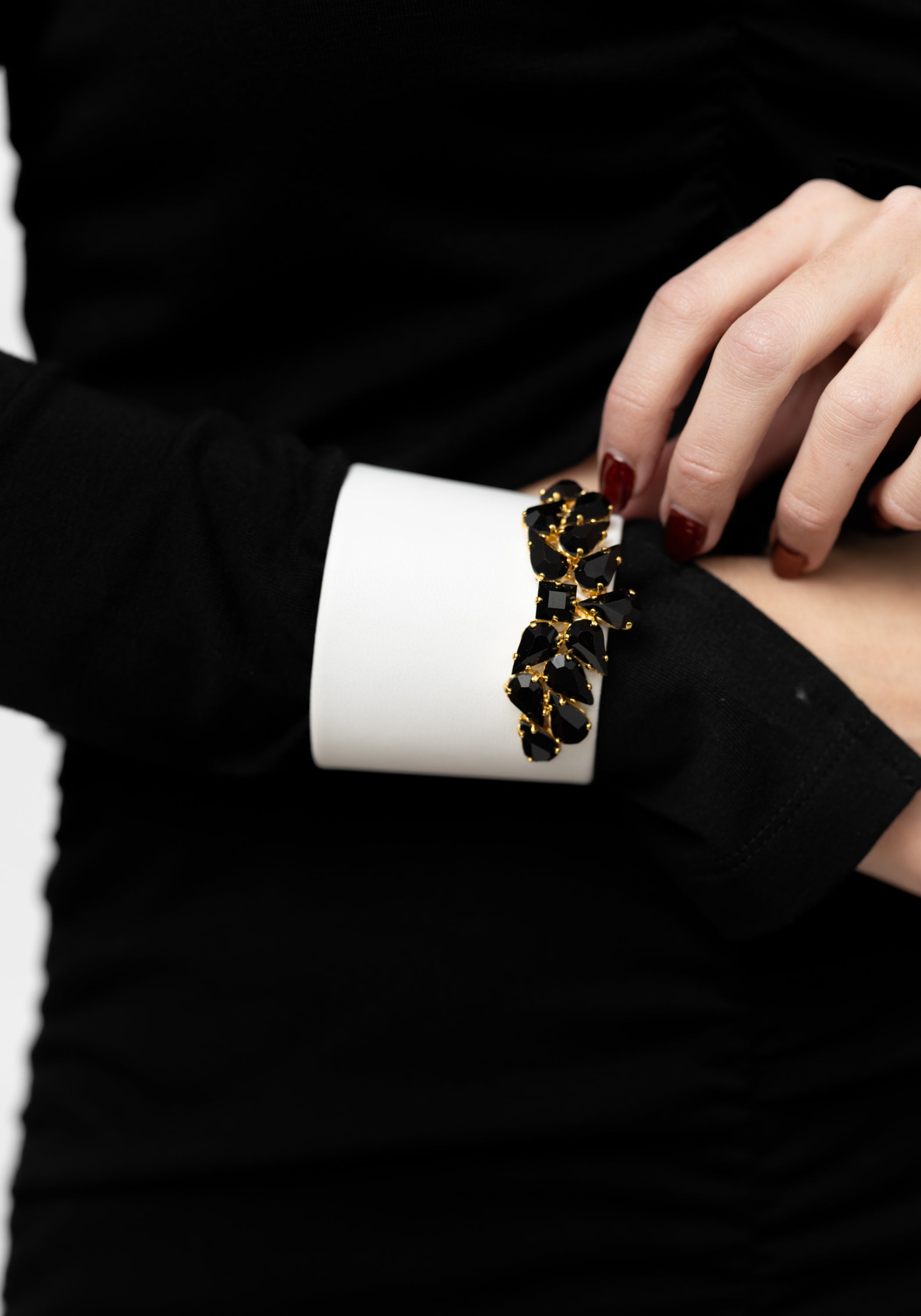 White Leather Rhinestone Encrusted Cuff