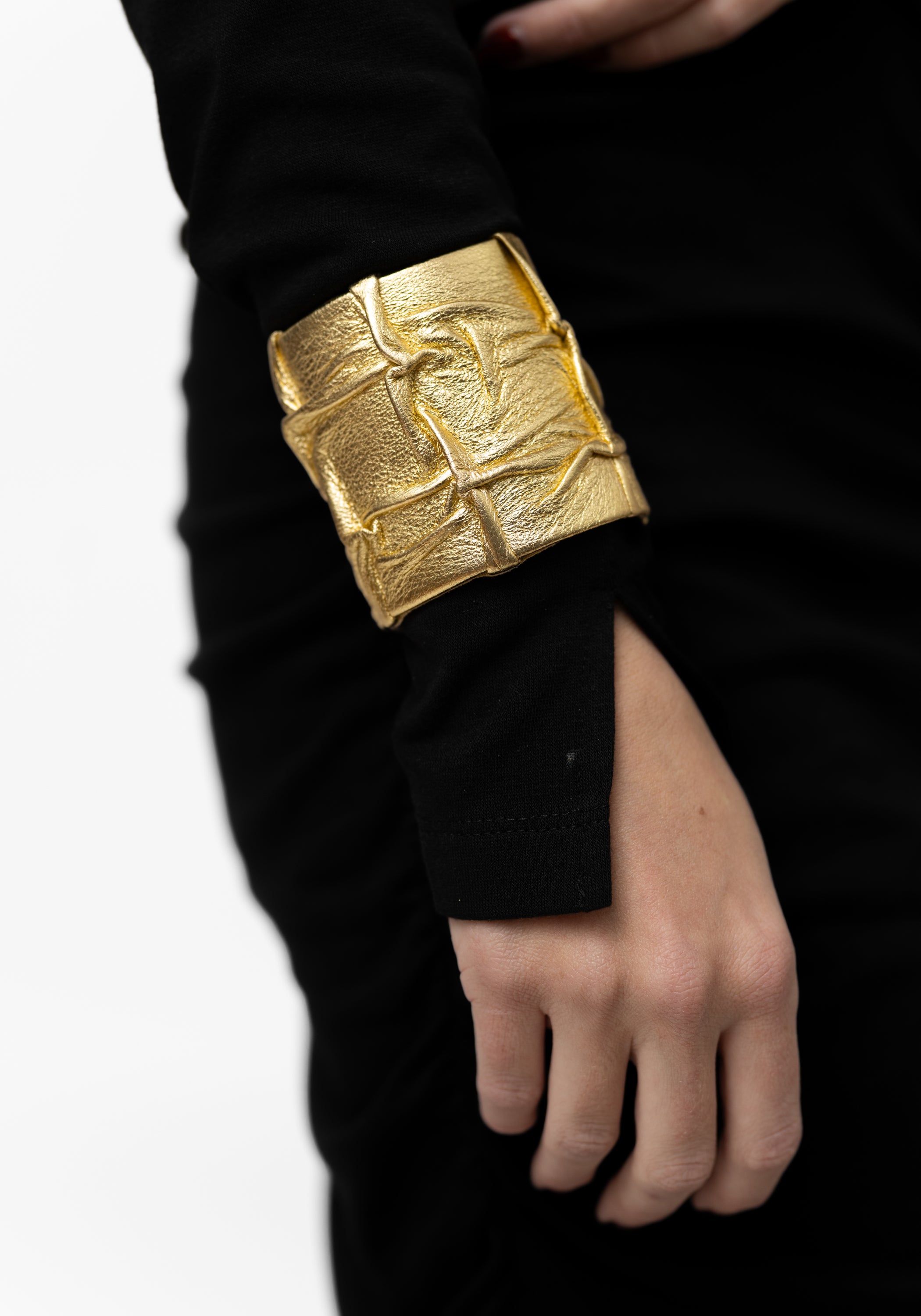 Gold Leather Crinkle Cuff