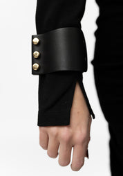 Black Leather Cinched Gold Studs Cuff